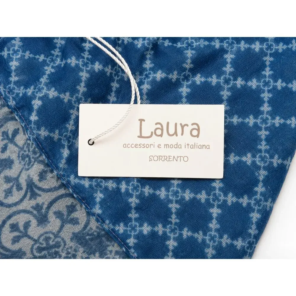 Laura Sorrento Blue Taupe Printed Scarf 36 x 72 NWT Italian Boutique
